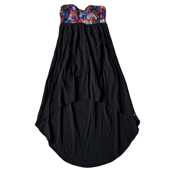 Billabong Dresses & Skirts - BILLABONG black high low strapless dress w/patchwork embroidered top size Large